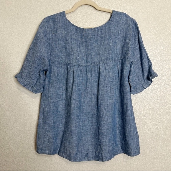 Sanctuary 100% Linen Chambray Lace Up Ruffled Sleeves Top, Sz Large - Picture 7 of 12